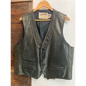 Schott Vintage 80s NYC Westernwear Green Leather Vest Western Biker Size XL USA